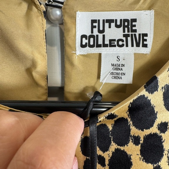 NWT Future Collective 90s Satin Mini Shift Sleeveless Dress Leopard Print Size S - Picture 3 of 6